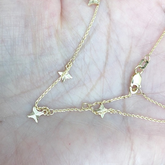14K Solid Gold 7 Dangle Stars Ankle Bracele Anklet - Picture 2 of 7